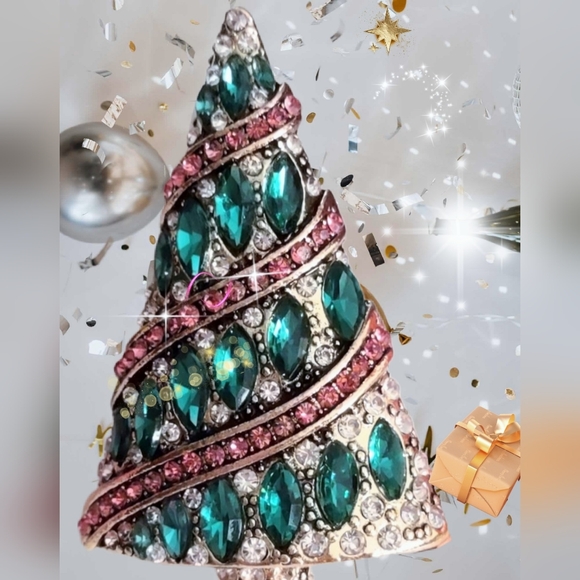 Jeweled Christmas Tree Brooch - Picture 7 of 13